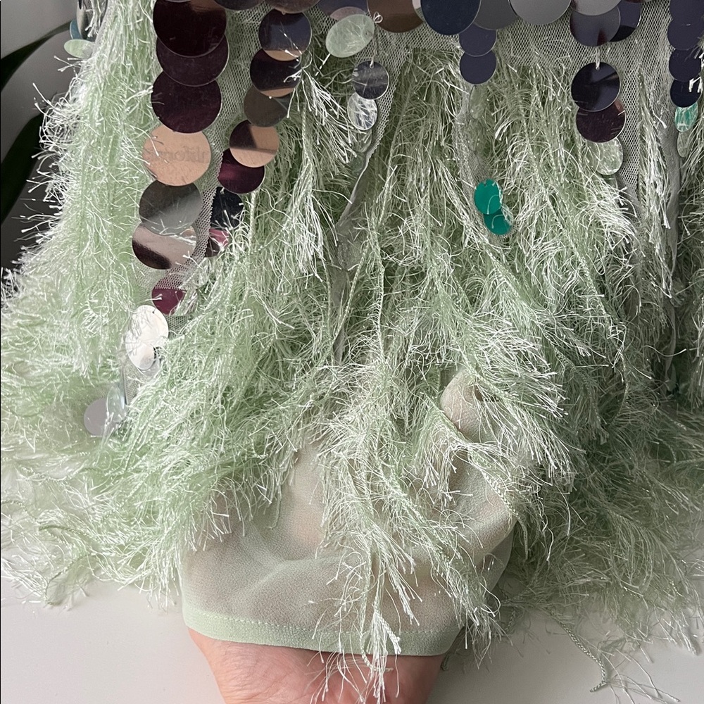 ASOS EDITION paillette sequin mermaid Skirt silver green 6 - Picture 7 of 8
